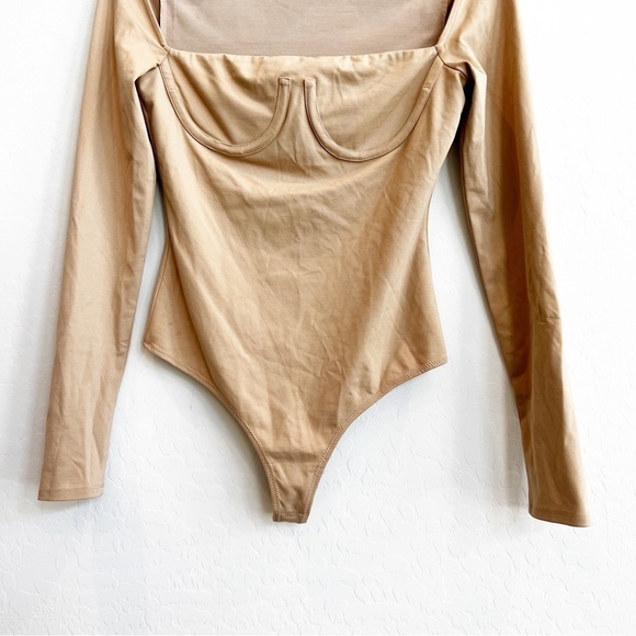 Not Yours To Keep Women's Dana Corsete Bodysuit Banded Neck Long Sleeve Nude Sm - Picture 4 of 8